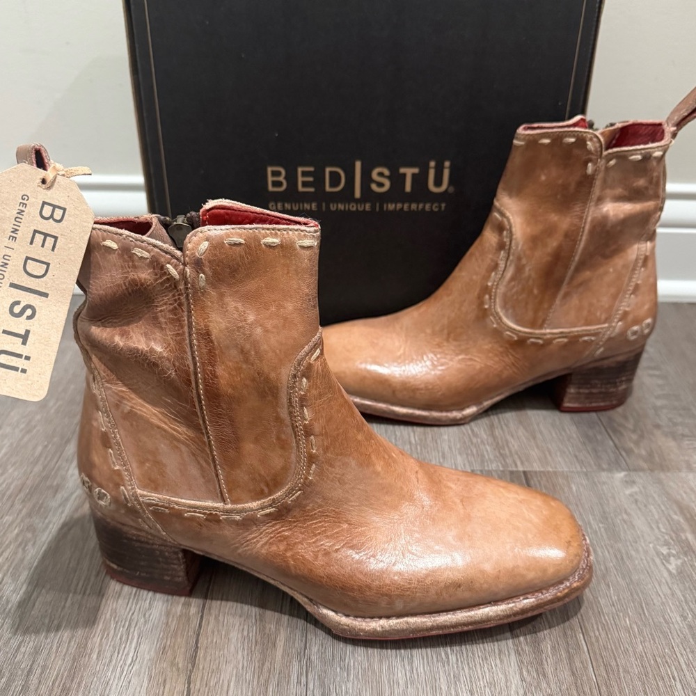 Bed Stu Merryli Tan Rustic TML Leather Heeled Boots - Picture 2 of 12